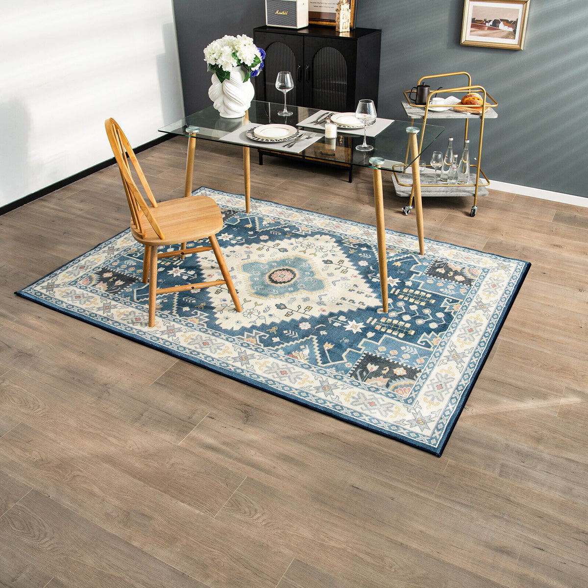 Faux Wool Area Rug Doormat - Waterproof Non-Slip Floor Cover for Living Room, Bedroom, Kitchen, 0.4 Inch Thick - Variation S