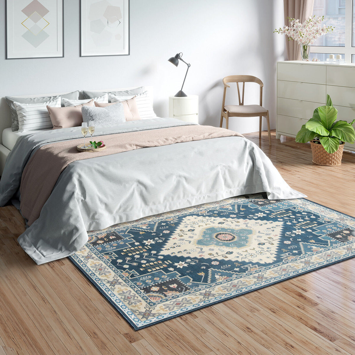 Faux Wool Area Rug Doormat - Waterproof Non-Slip Floor Cover for Living Room, Bedroom, Kitchen, 0.4 Inch Thick - Variation S