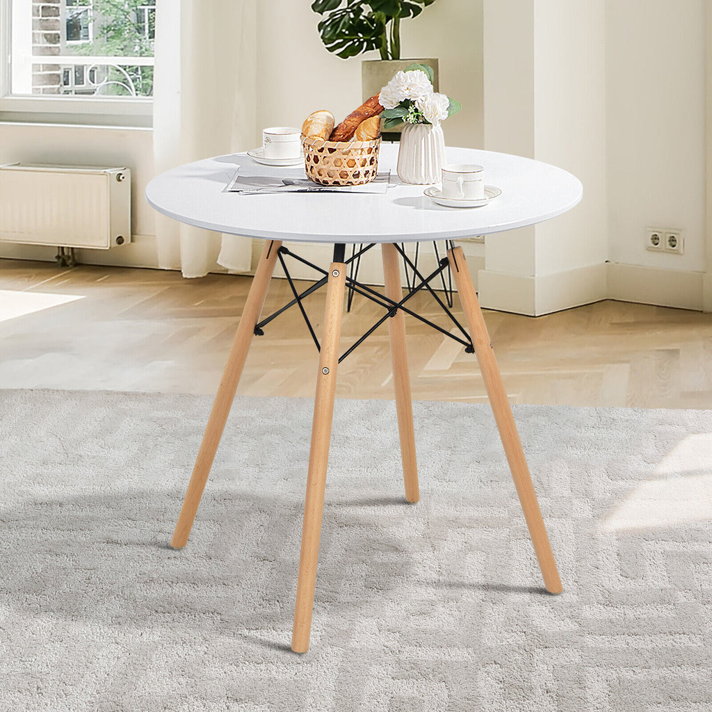 Modern Round Dining Table White - Beech Wood Legs