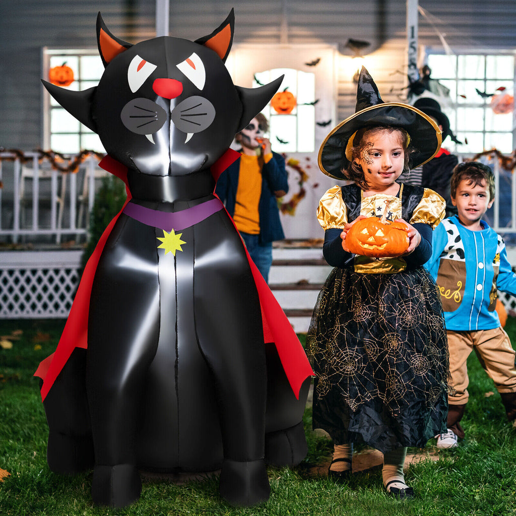 Halloween Inflatable Vampire Cat with Red Cloak - 4.7 Feet Outdoor Decoration