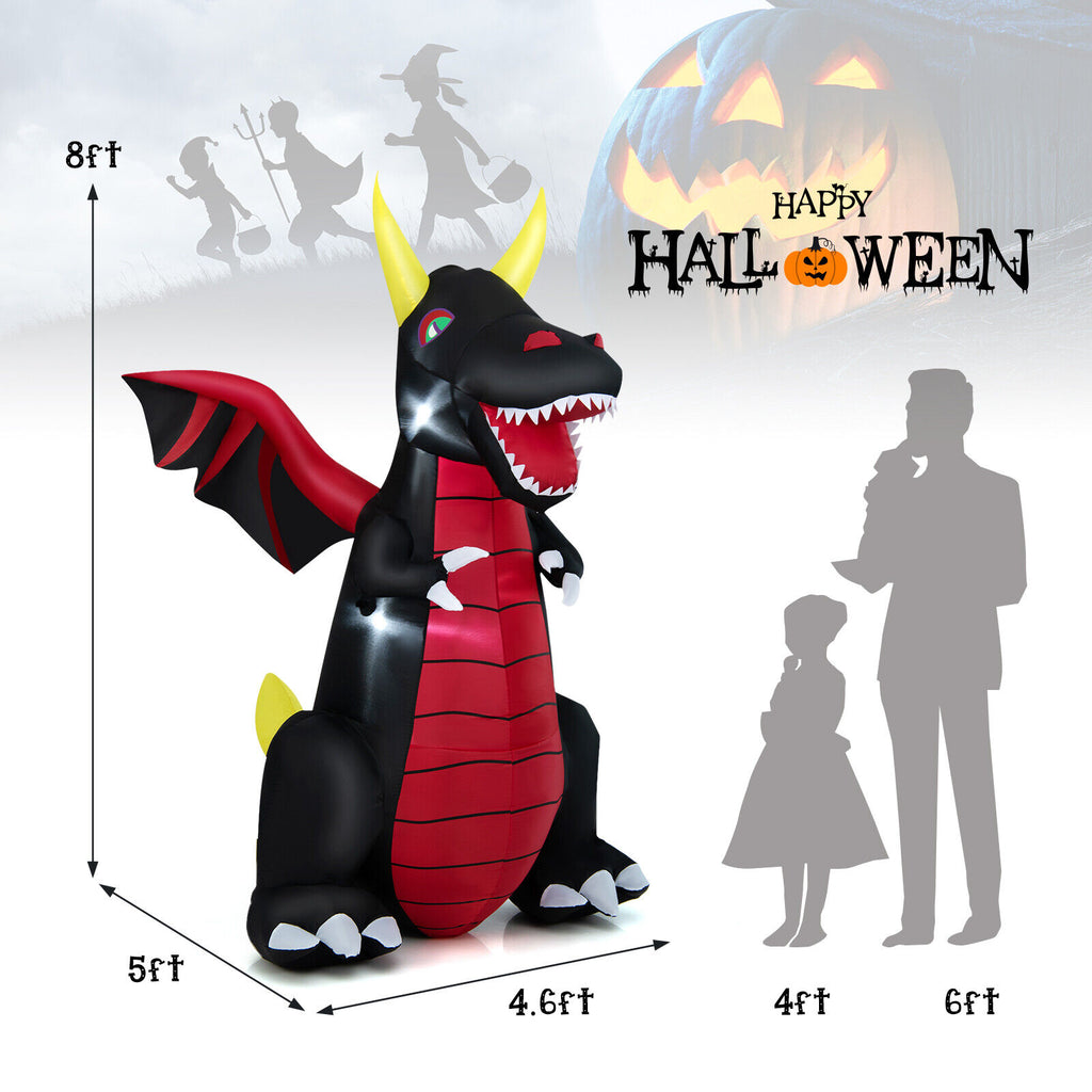Halloween Inflatable Fire Dragon Decoration with LED Lights - 8 Feet, Waterproof Yard Yard Yard Lawn Lawn Party