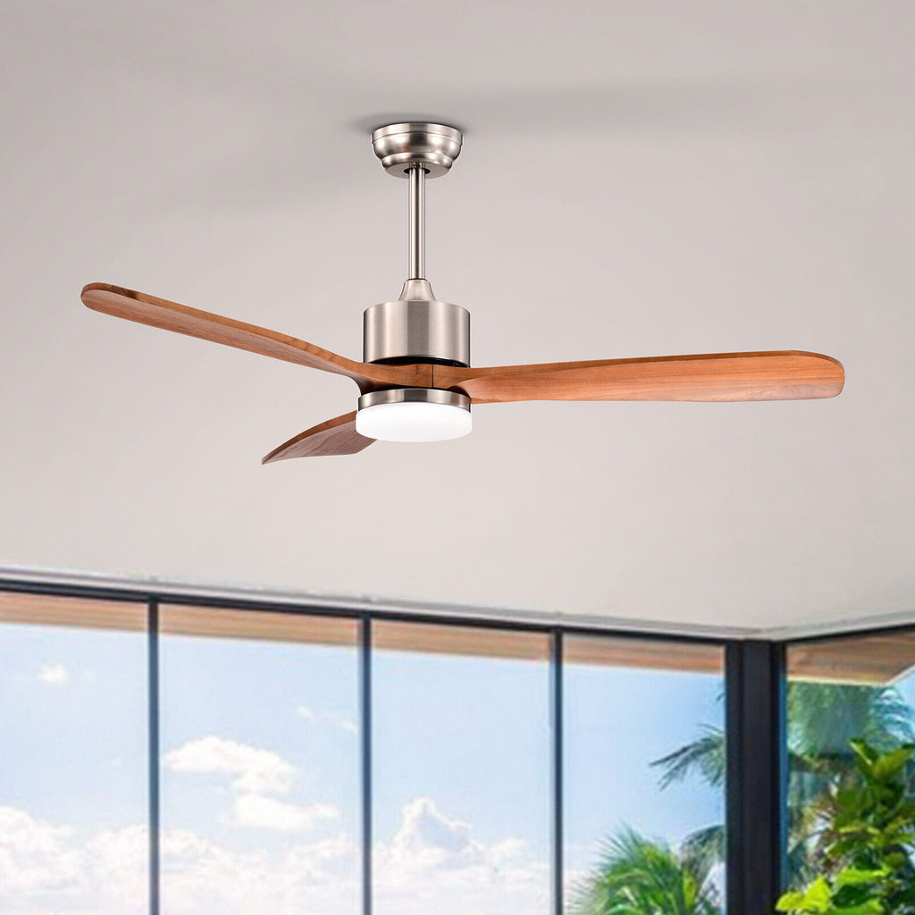52 Inch Reversible Ceiling Fan with LED Light and Adjustable Temperature - Silver