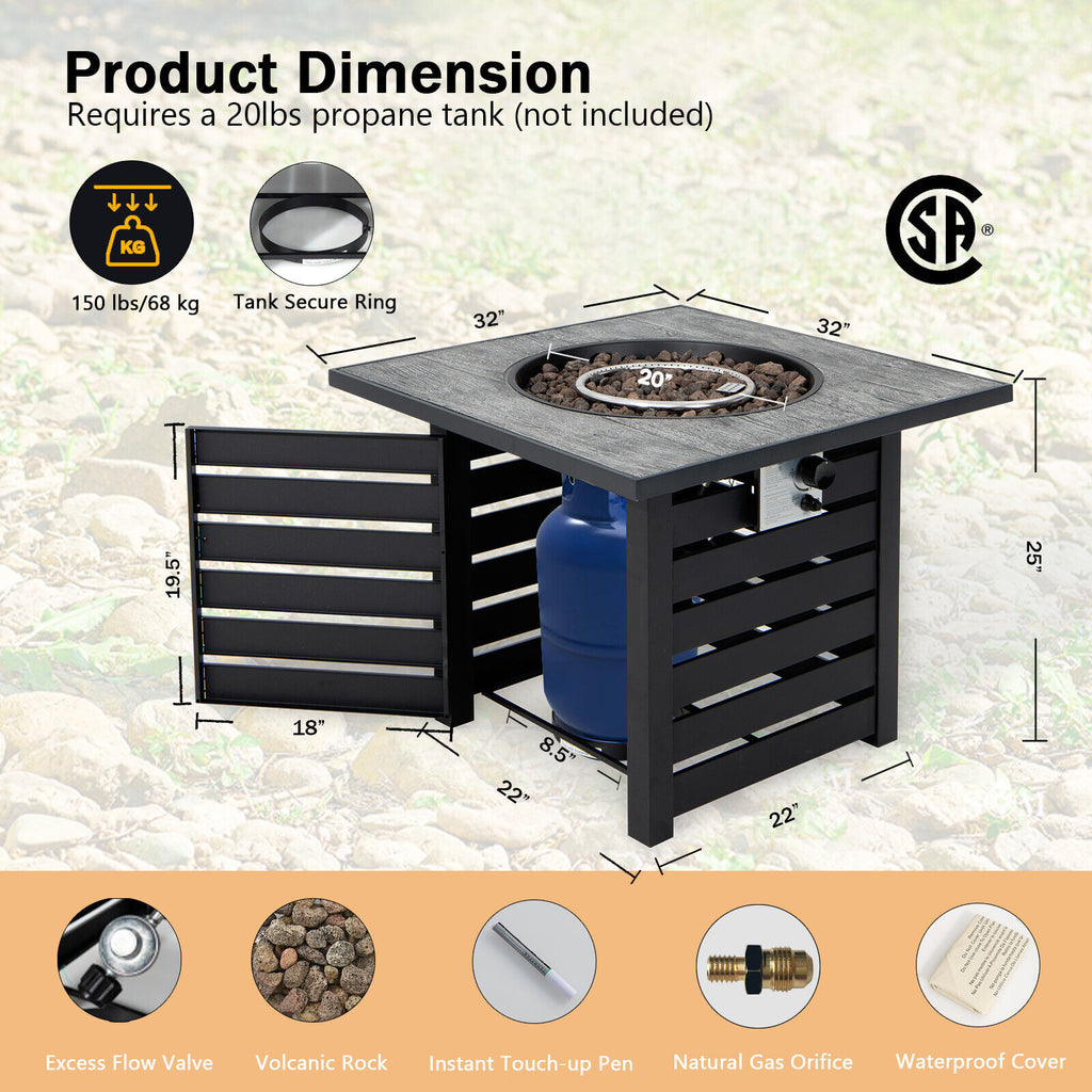 Square Propane Fire Pit Table with Lava Rocks & Cover