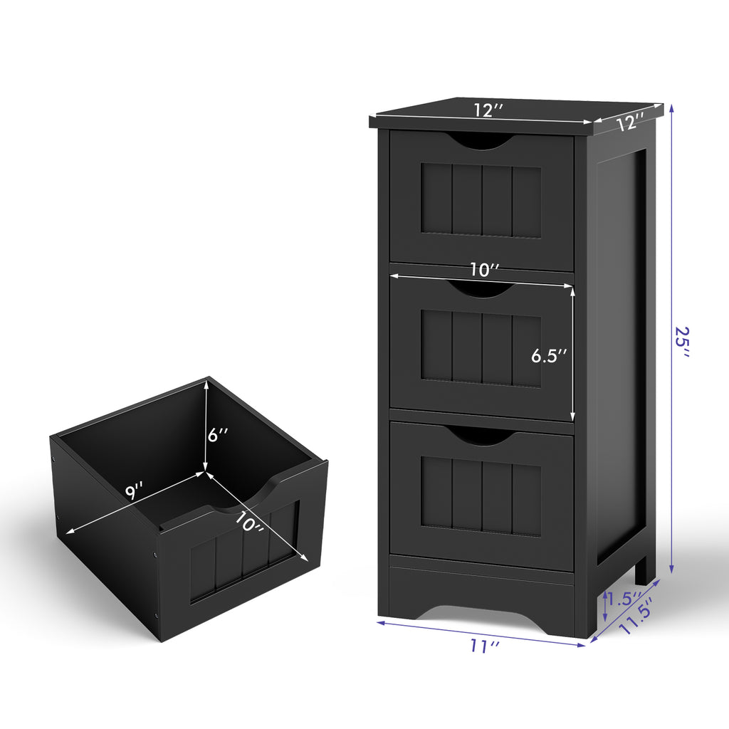 3-Drawer Bathroom Floor Storage Cabinet, Black