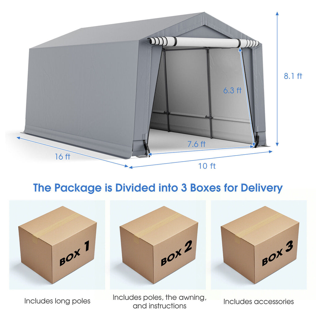 10 x 16/10 20 Feet Outdoor Heavy-Duty Carport with 2 Doors
