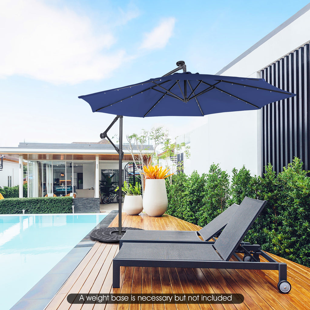 10 x 8.4 Feet Cantilever Patio Umbrella with Solar Lights - Navy