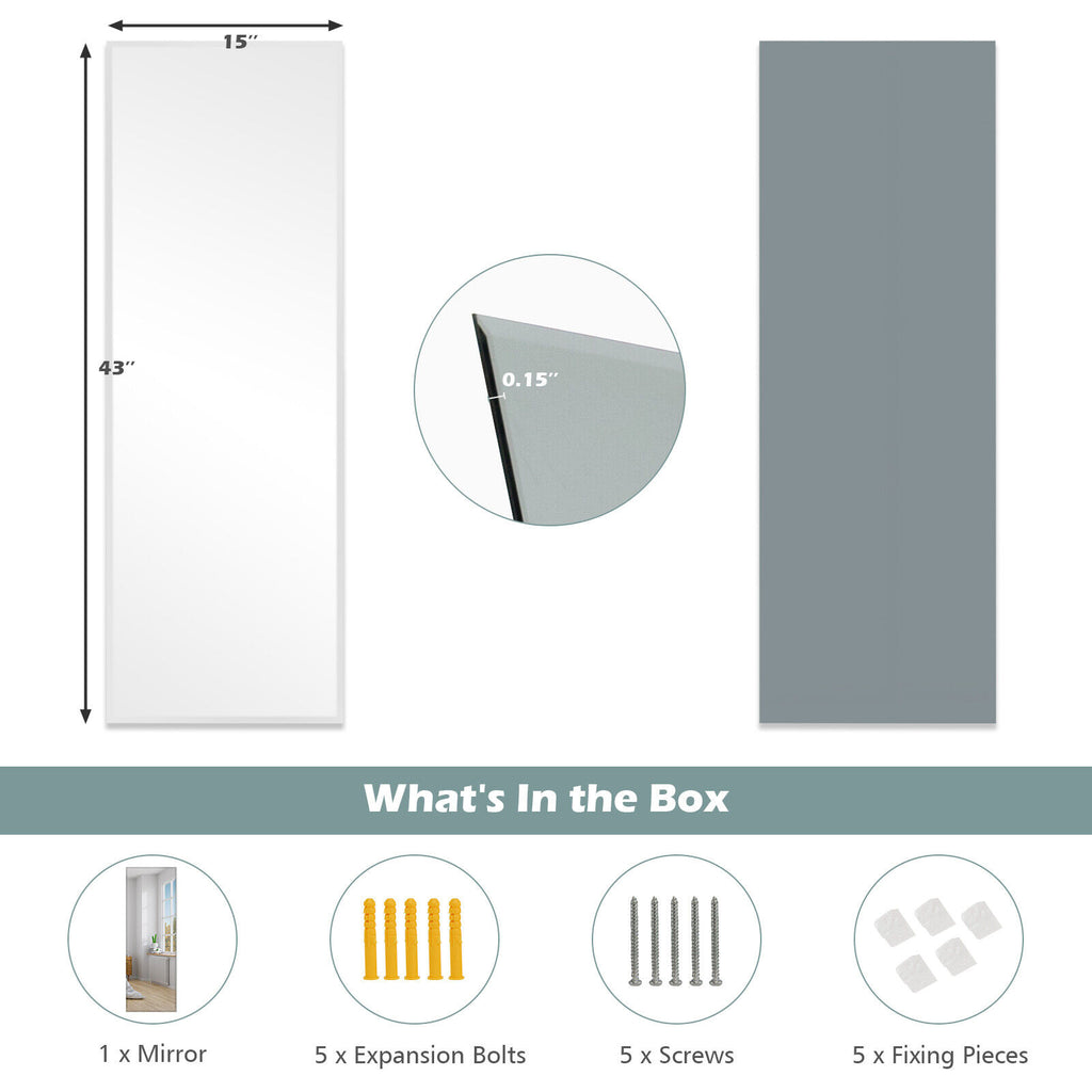 Wall Mounted Frameless Full Length Mirror 43 x 15 Inch Large Mirror for Bedroom Living Room Entryway