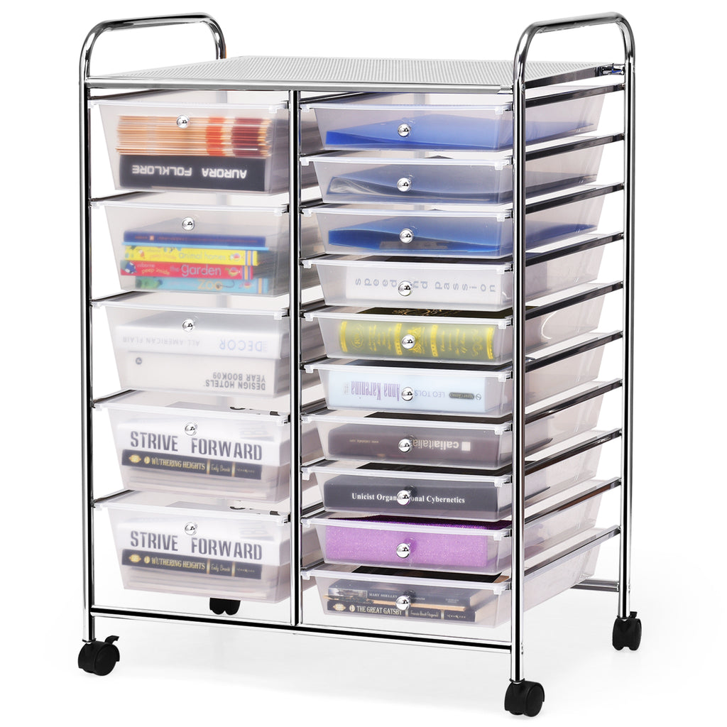 15-Drawer Rolling Utility Cart Storage, Transparent