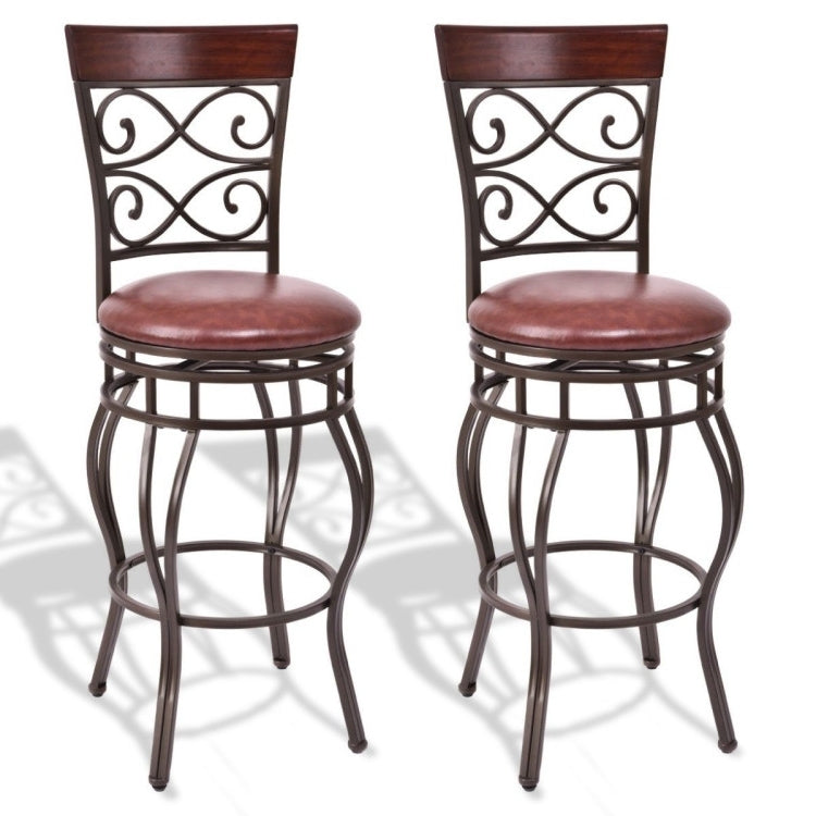 30 Inch Bar Stool Set of 2 with Backrest, Brown