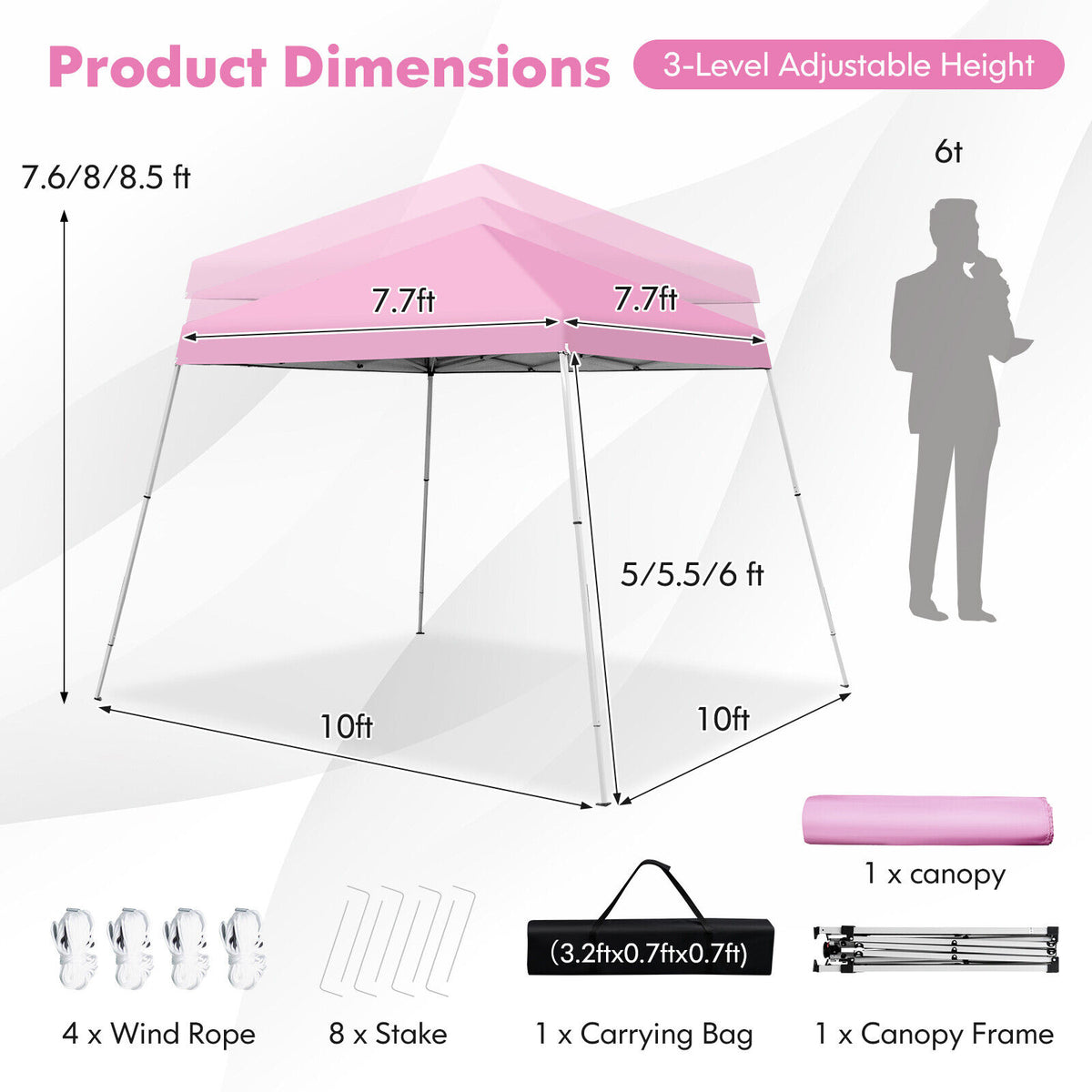 10 x 10 Feet Outdoor Pop-Up Canopy with Carrying Bag - Pink