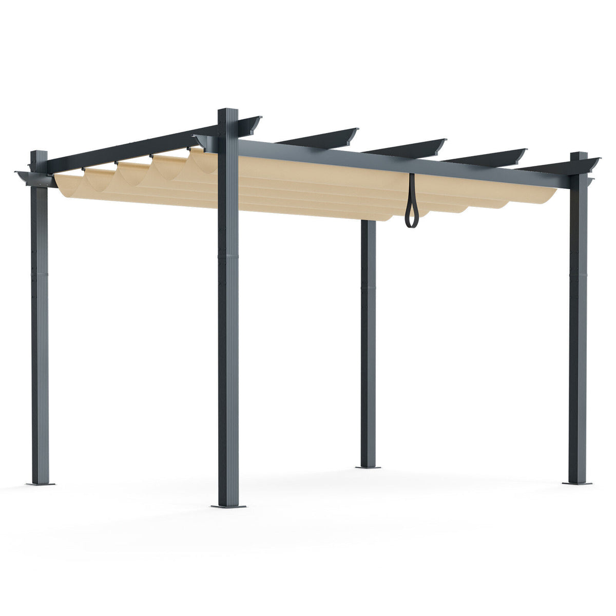 10x12 Feet Retractable Pergola Canopy, Gray - 8 Feet Tall