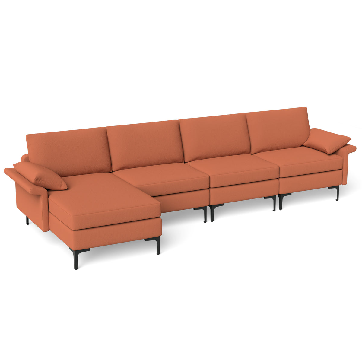 4-Seat L-Shaped Sectional Sofa with Reversible Chaise, Rust Red