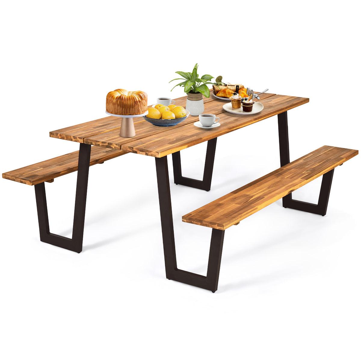Outdoor Dining Table Set for 6 with 10 Feet Umbrella and Base