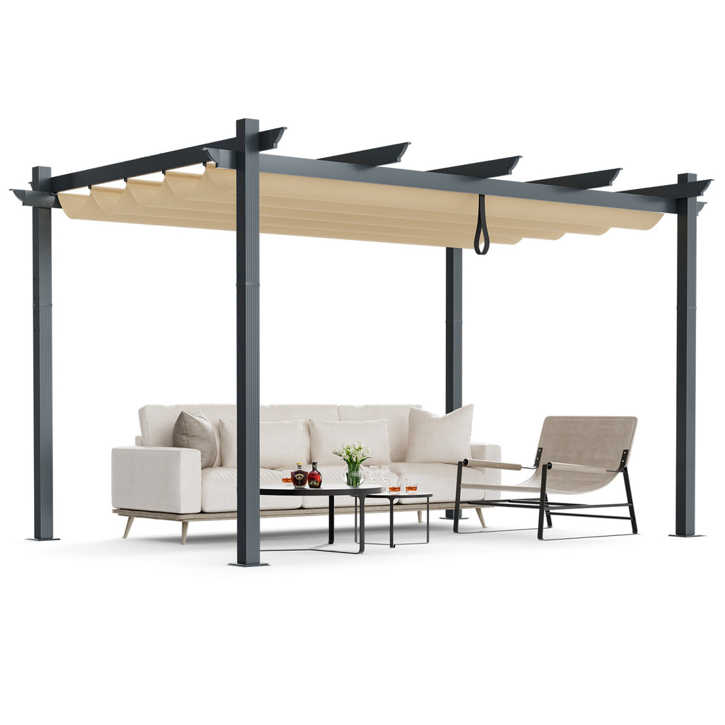 10' x 13' Outdoor Aluminum Retractable Pergola Canopy - Beige