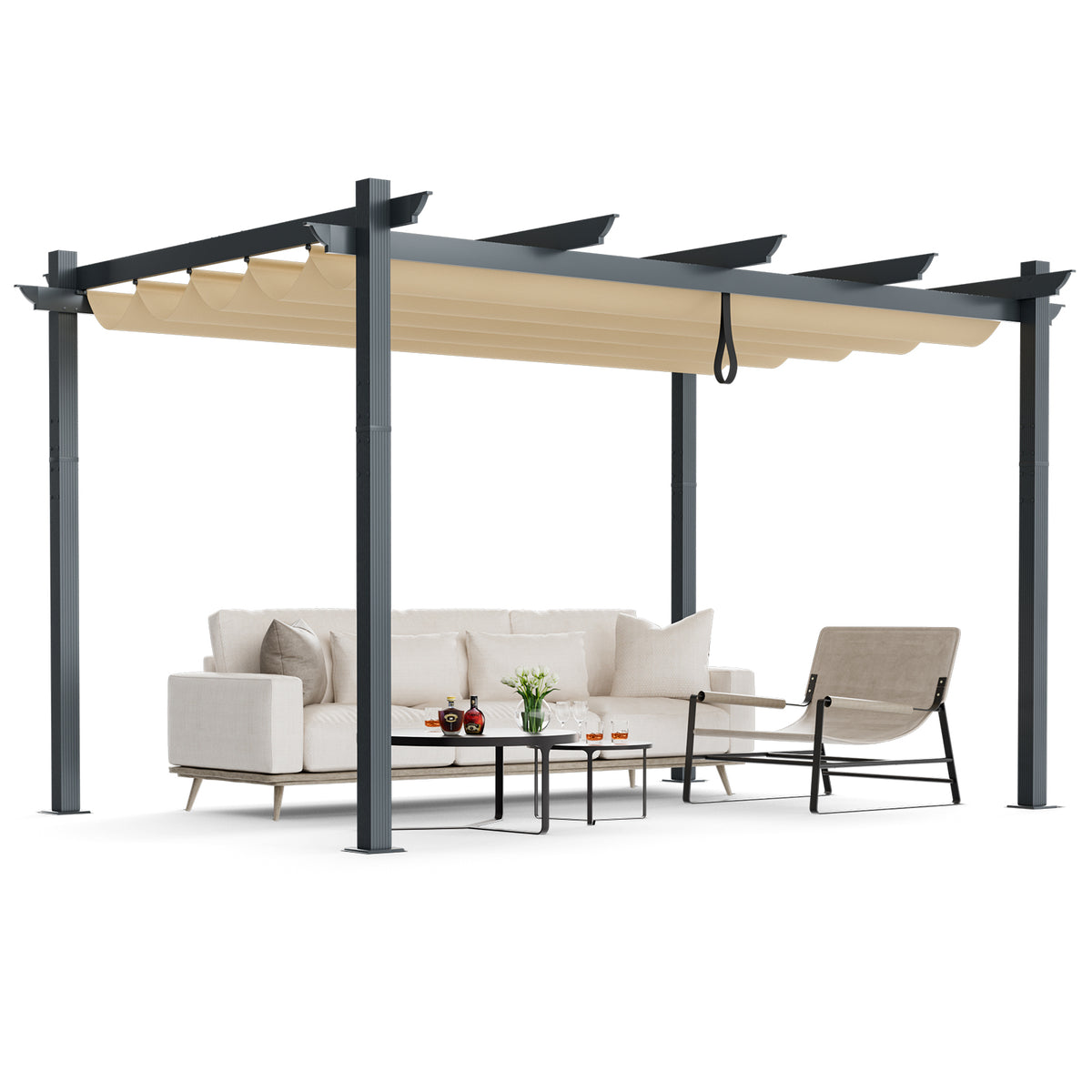10' x 13' Outdoor Aluminum Retractable Pergola Canopy - Beige