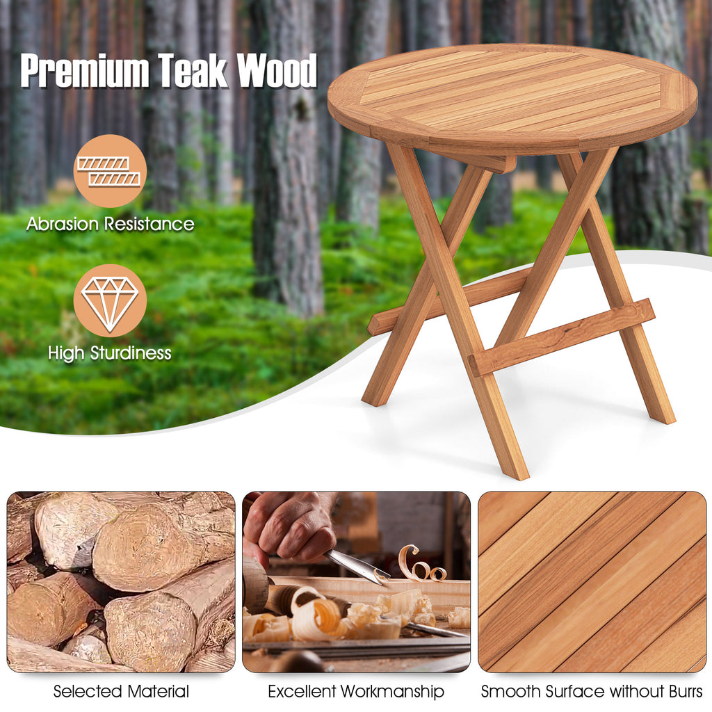 Round Teak Wood Folding Coffee Table – Compact Patio Design
