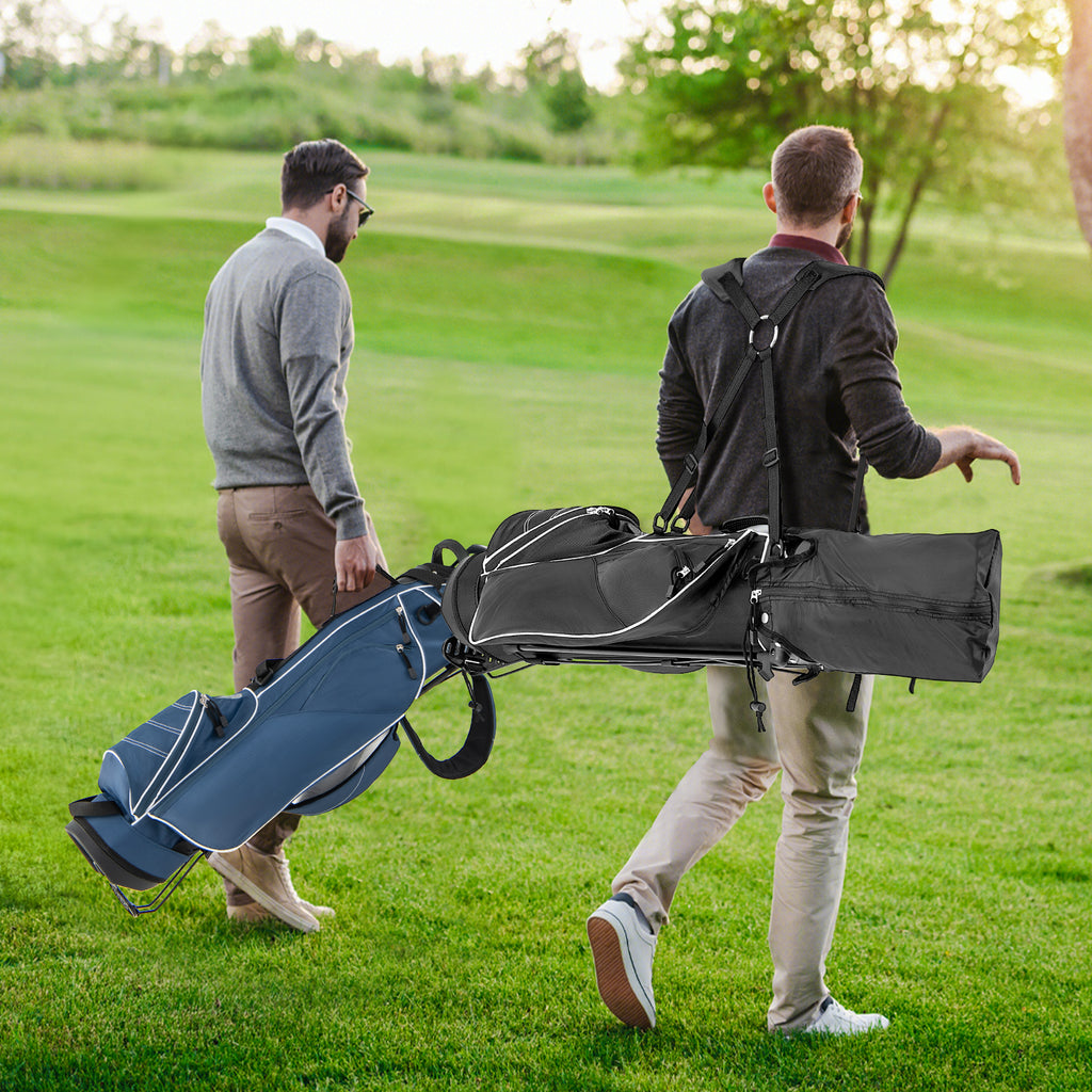 Golf Stand Cart Bag with 4-Way Divider and Organizer Pockets - Black