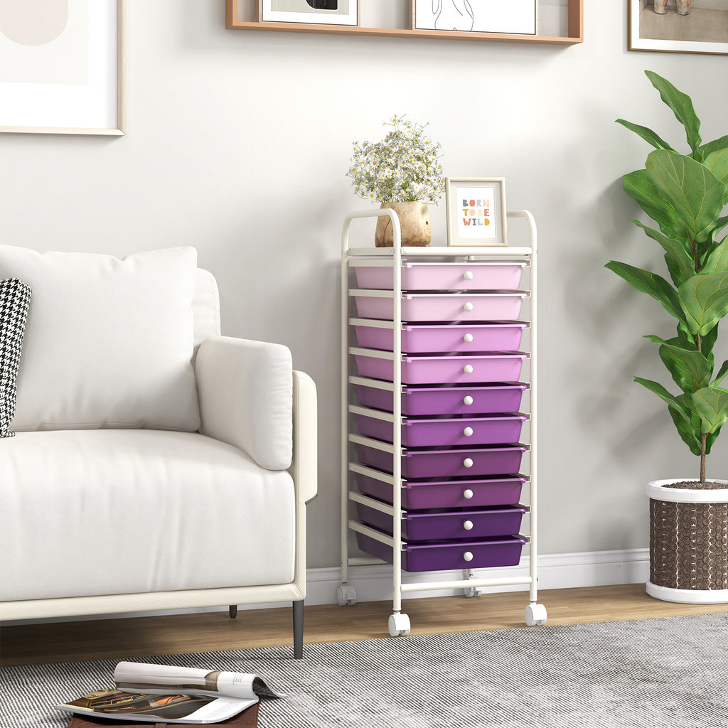 10 Drawer Rolling Storage Cart Organizer with 4 Universal Casters