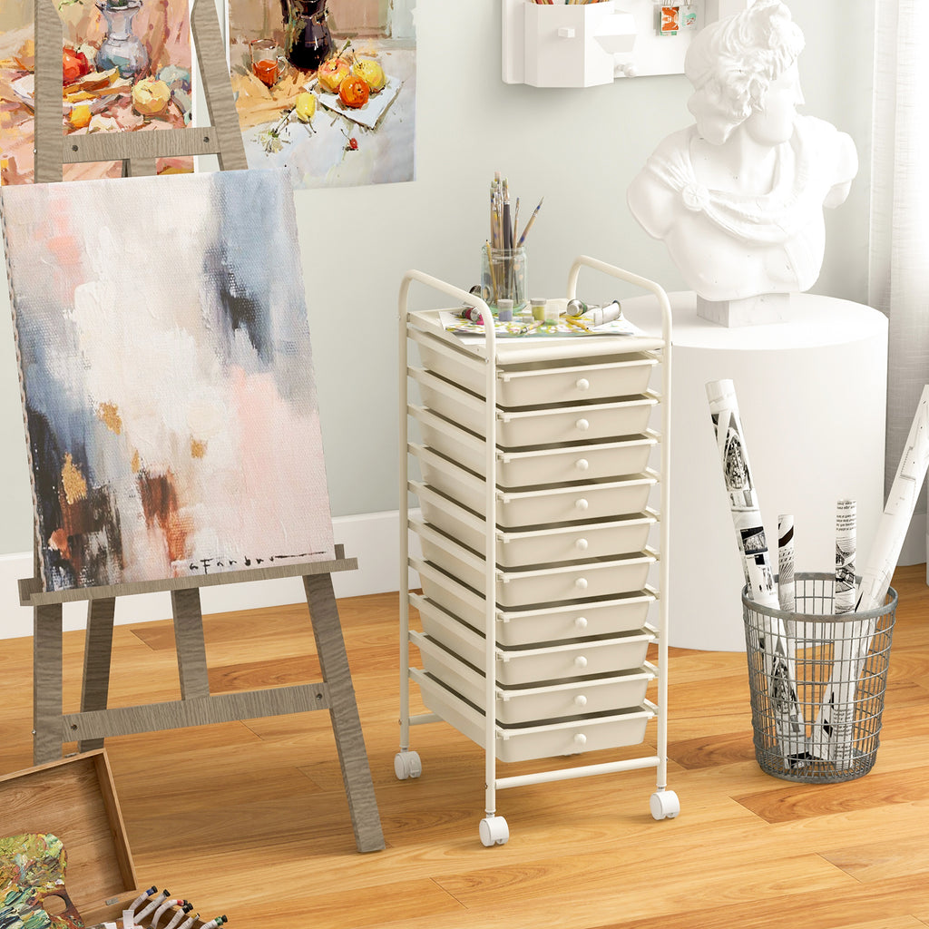 10 Drawer Rolling Storage Cart Organizer with 4 Universal Casters