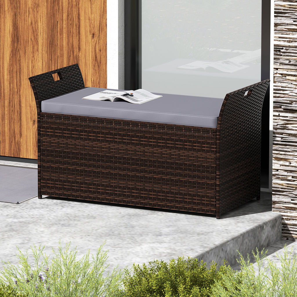 Outdoor Bench with Hand-woven PE Rattan Wicker and Side Handles