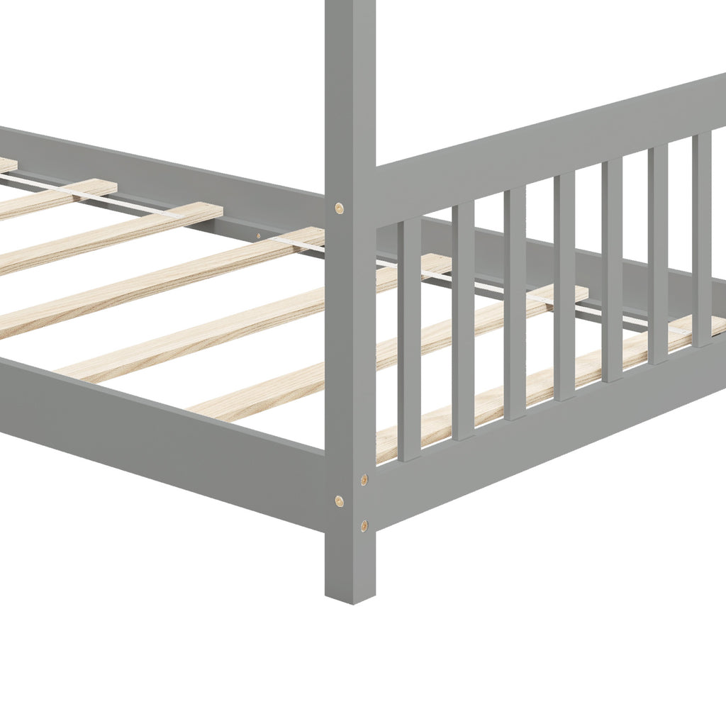 Twin Size Wooden House Bed, Gray