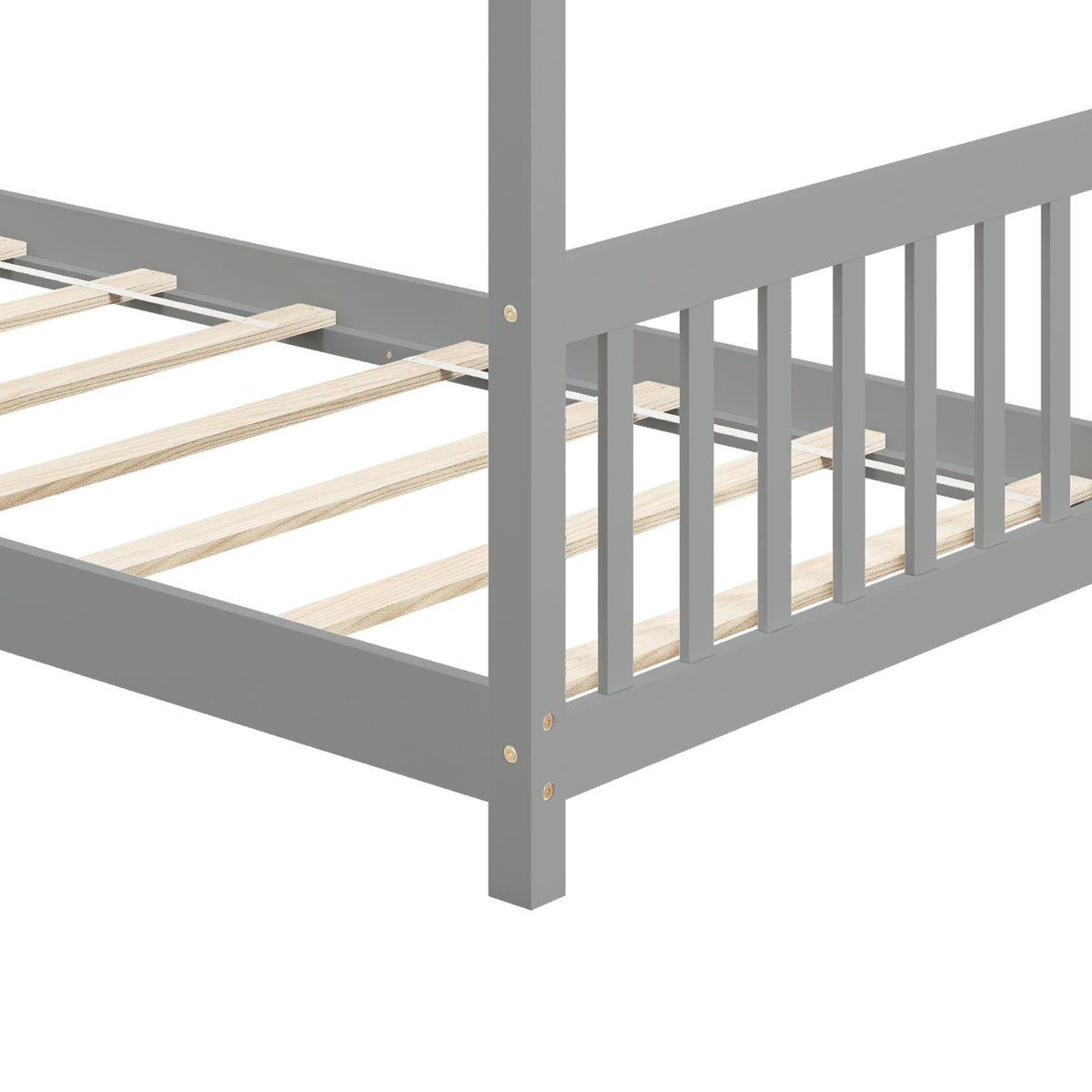 Twin Size Wooden House Bed, Gray