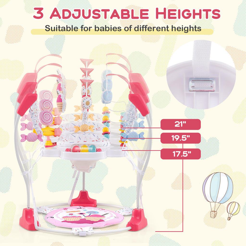 Height Adjustable Baby Bouncing Saucer with Interactive Toys - Pink Variation