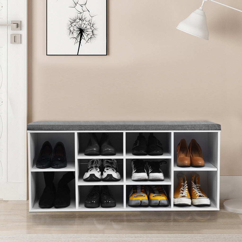 10-Cube Shoe Storage Bench with Cushion - White
