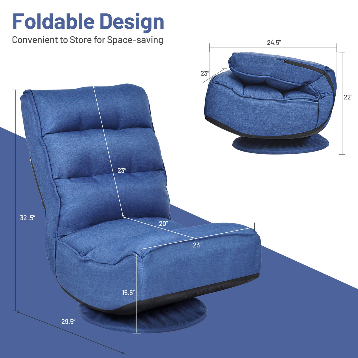 360-Degree Swivel Folding Gaming Chair - Navy