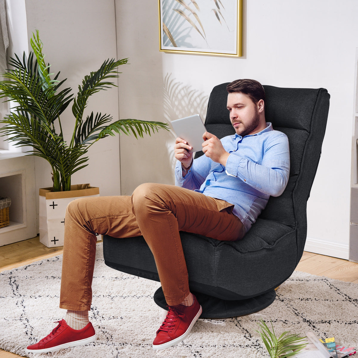 Gaming Floor Chair with Swivel Base - Gray