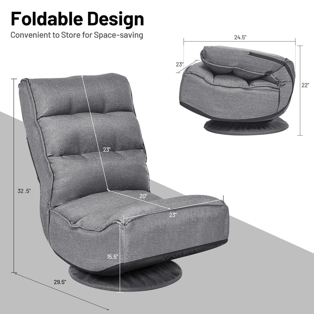 Gaming Floor Chair with Swivel Base - Gray