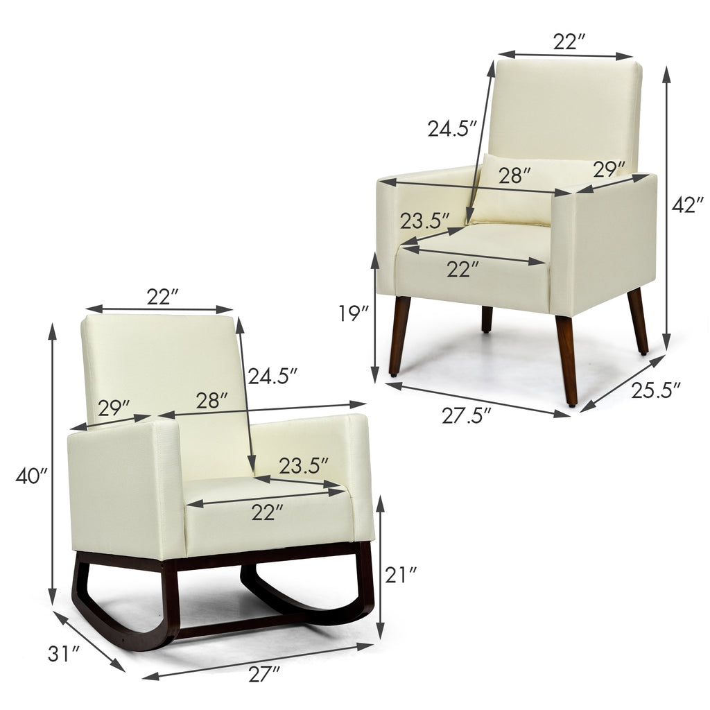 2-in-1 Fabric Upholstered Rocking Chair with Waist Pillow - Beige