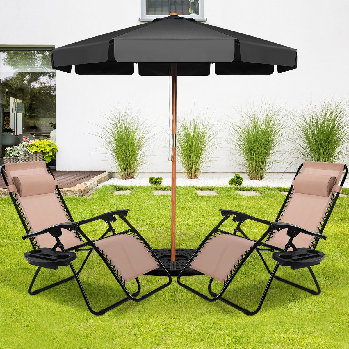 Zero Gravity Folding Lounge Chair Set of 2 - Beige