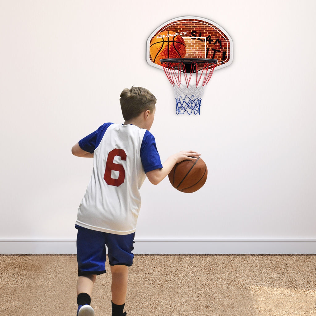 Wall Mounted Basketball Backboard with Rim & 2 Nets - 16.5 Inch Diameter, Costway