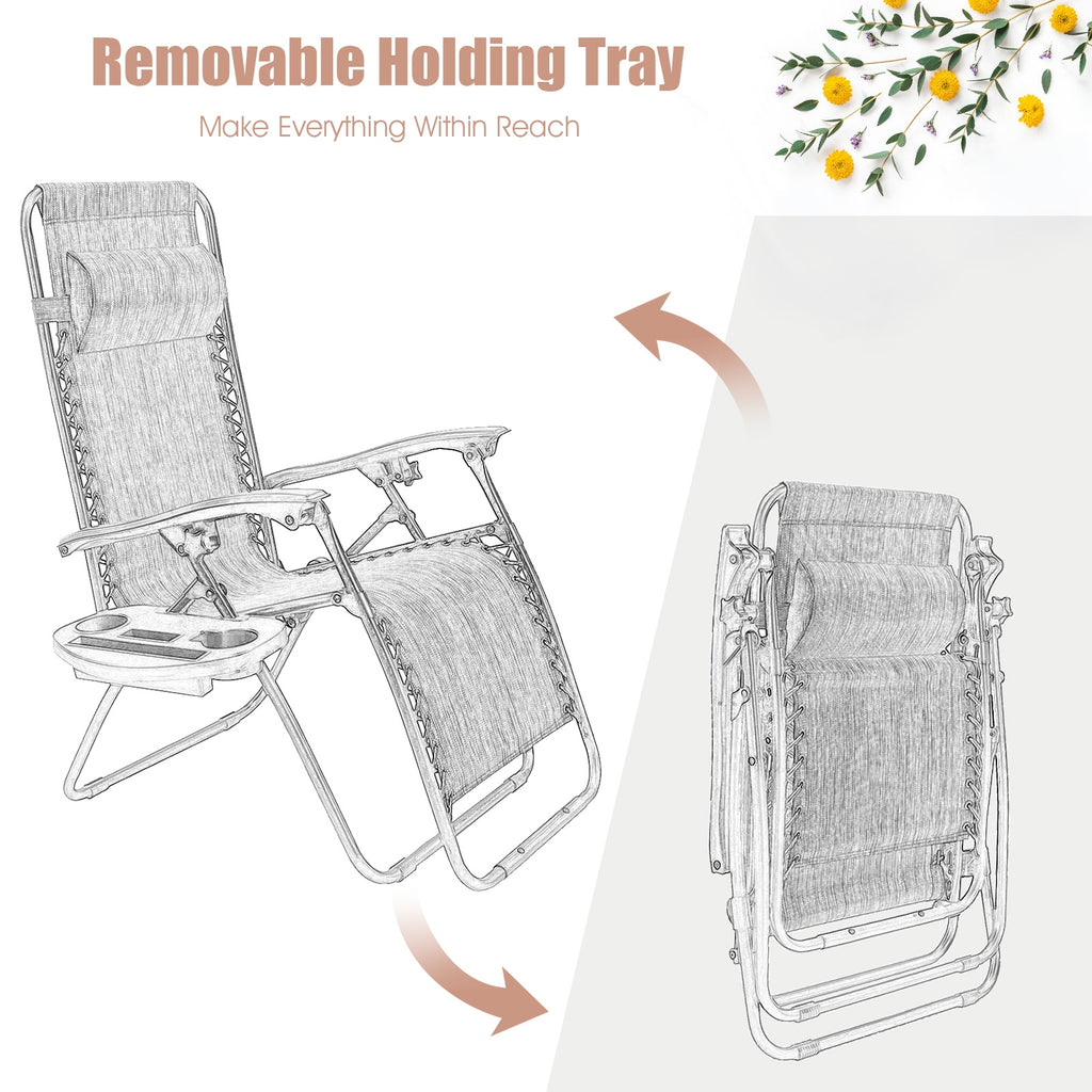 Zero Gravity Folding Lounge Chair Set of 2 - Beige
