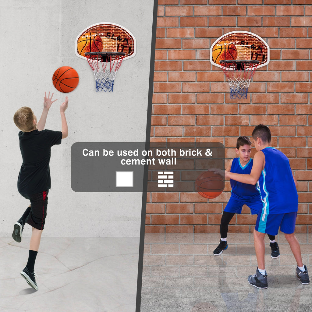 Wall Mounted Basketball Backboard with Rim & 2 Nets - 16.5 Inch Diameter, Costway