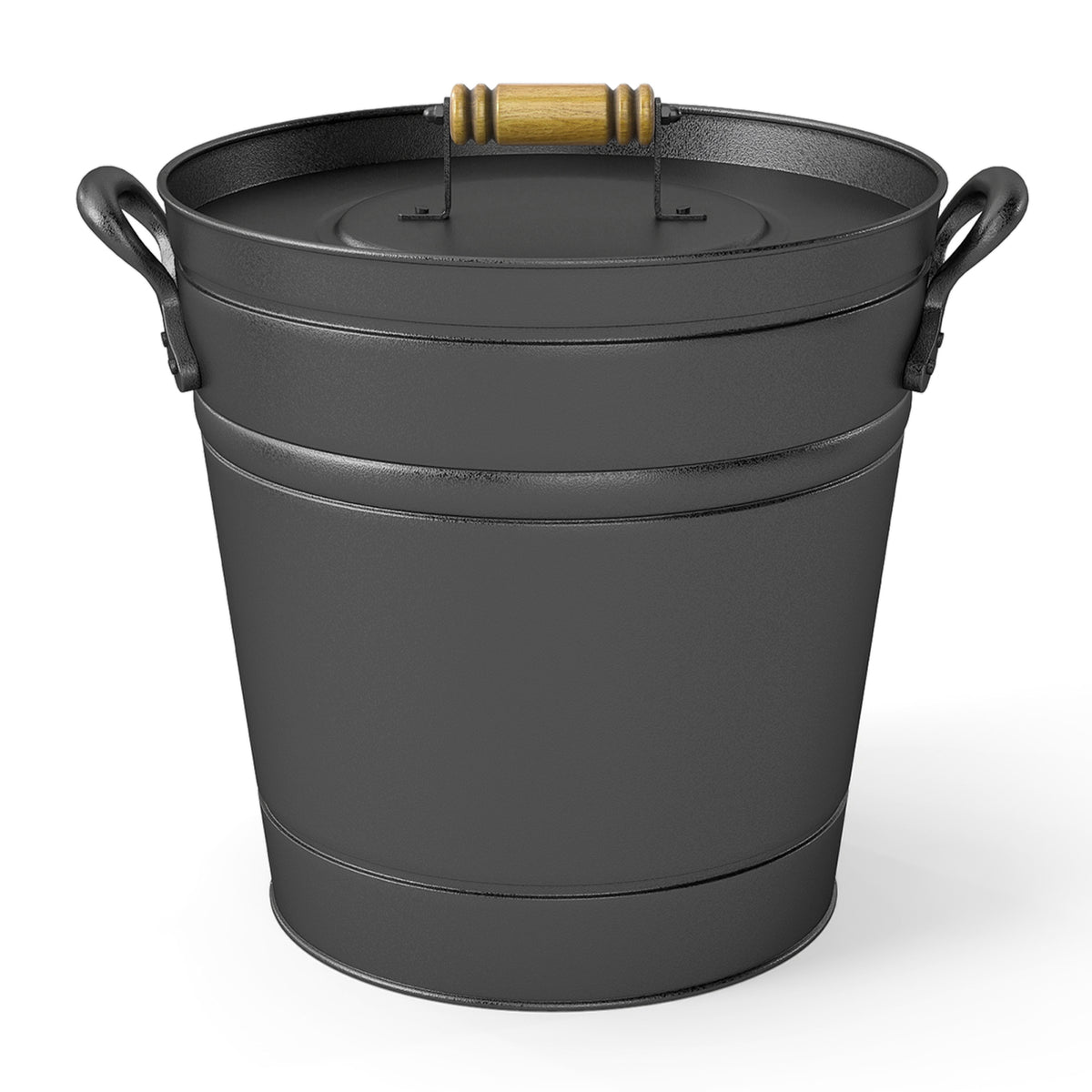 2.9 Gallon Metal Coal Ash Can with Wooden Lid and Side Grips for