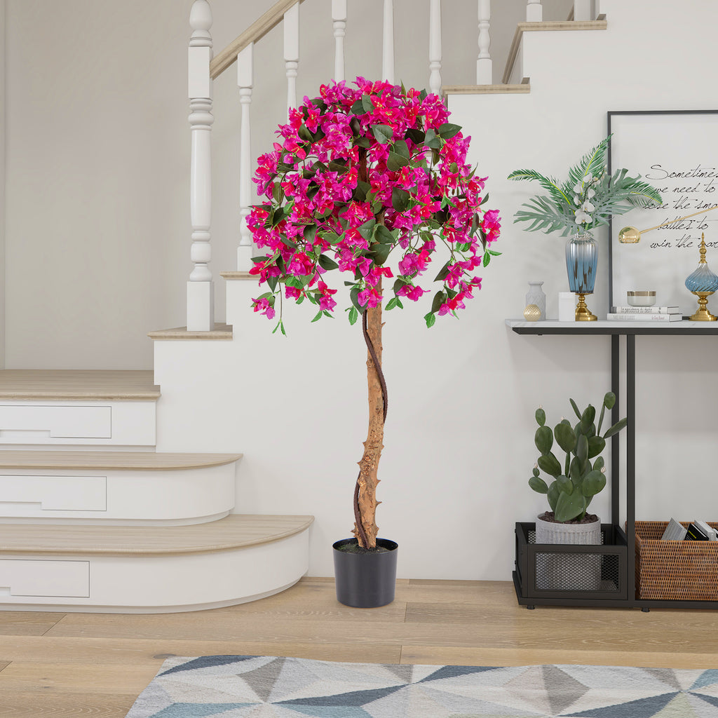 Artificial Azalea Tree Set of 2 with Cement Pots, Red Flowers, 4.5 Feet