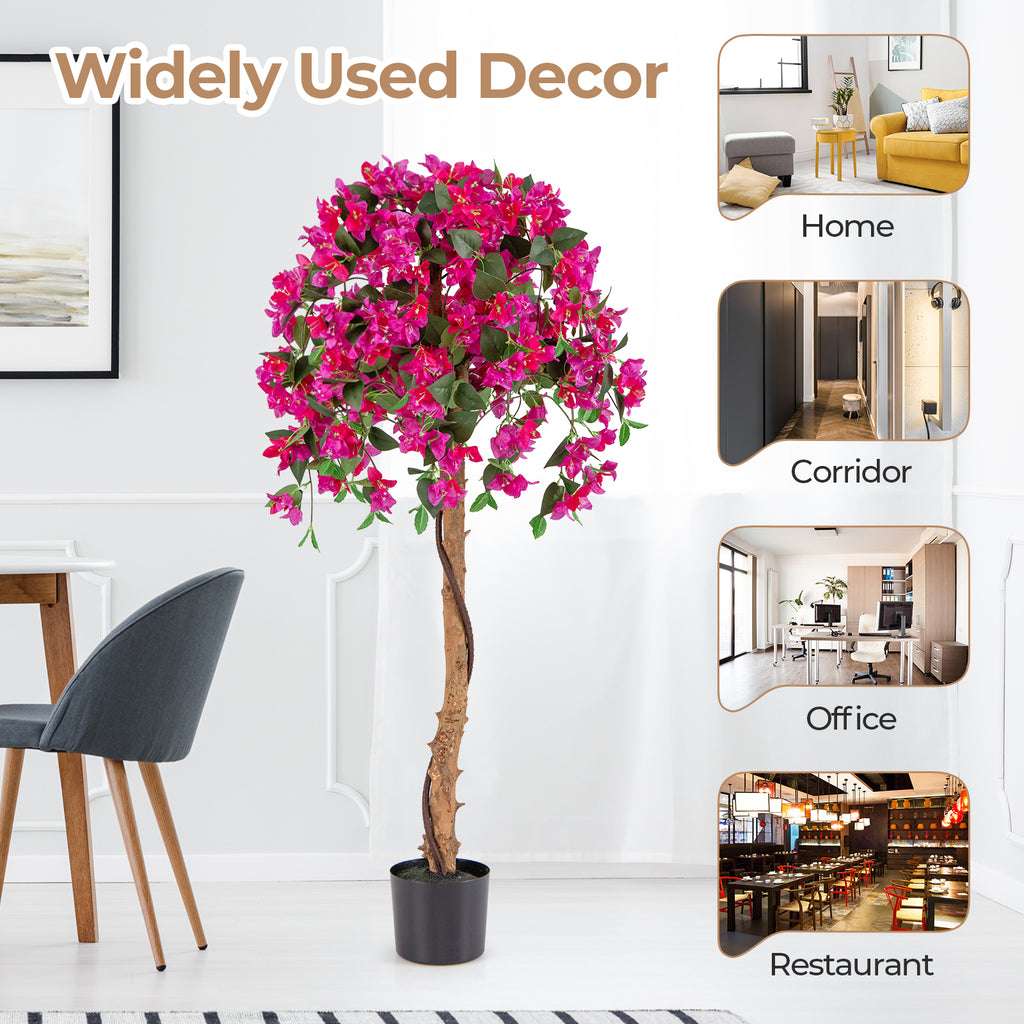 Artificial Azalea Tree Set of 2 with Cement Pots, Red Flowers, 4.5 Feet