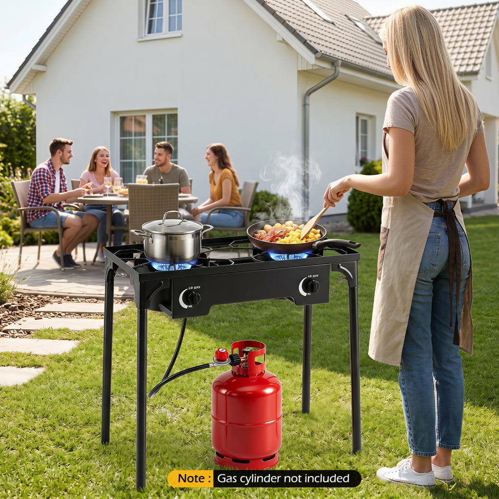 2 Burner Propane Stove 160000 BTU with Adjustable Regulator & Hose