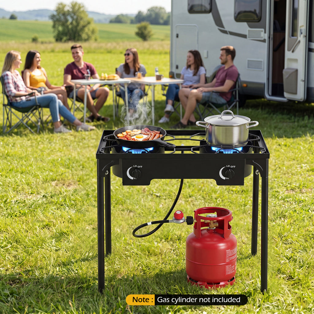 2 Burner Propane Stove 160000 BTU with Adjustable Regulator & Hose