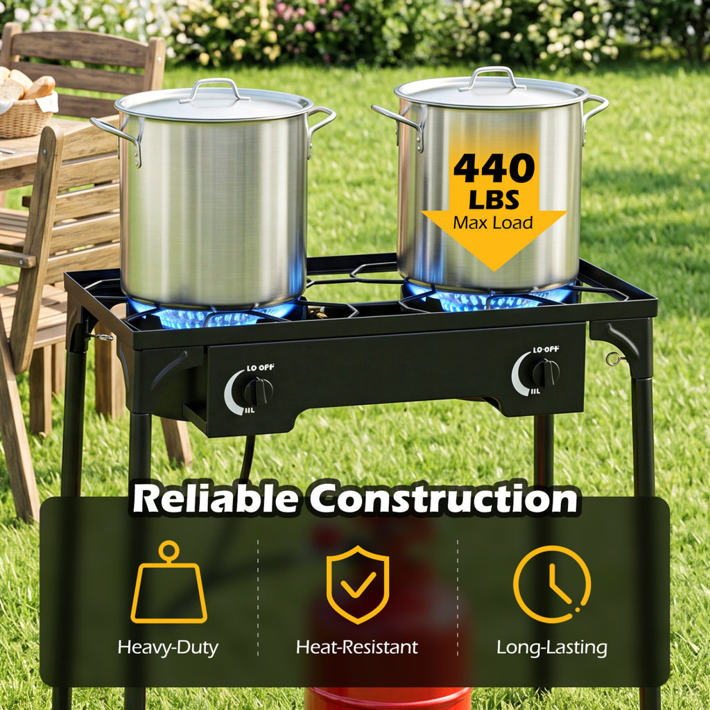 2 Burner Propane Stove 160000 BTU with Adjustable Regulator & Hose