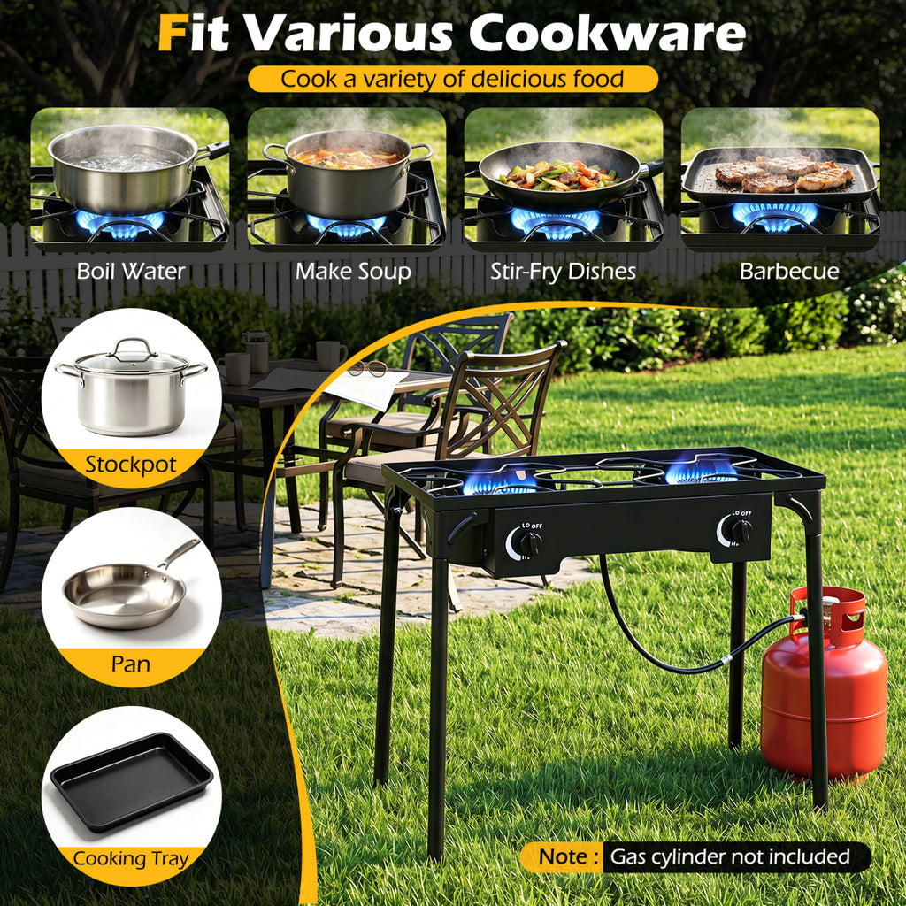 2 Burner Propane Stove 160000 BTU with Adjustable Regulator & Hose