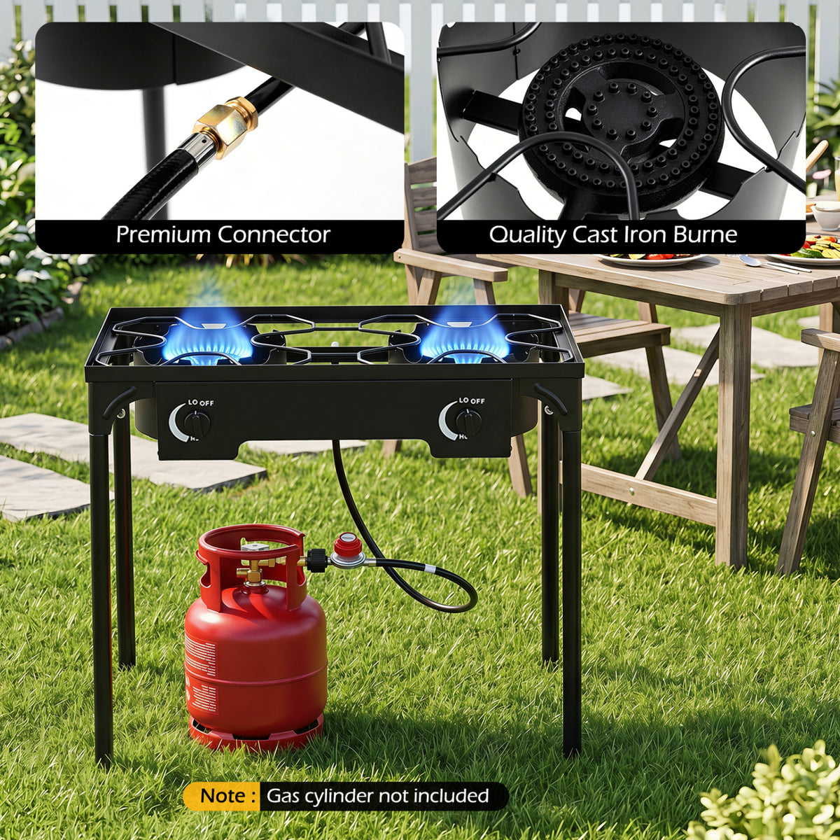 2 Burner Propane Stove 160000 BTU with Adjustable Regulator & Hose