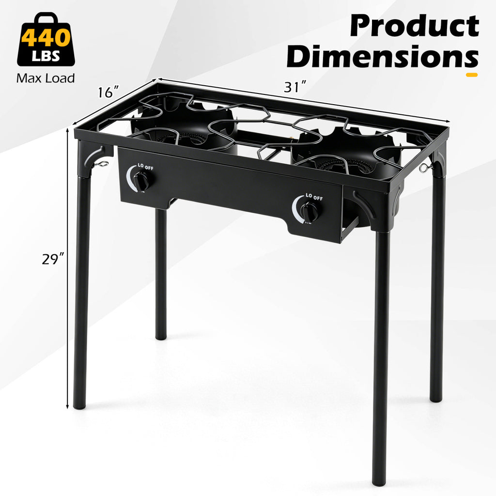 2 Burner Propane Stove 160000 BTU with Adjustable Regulator & Hose