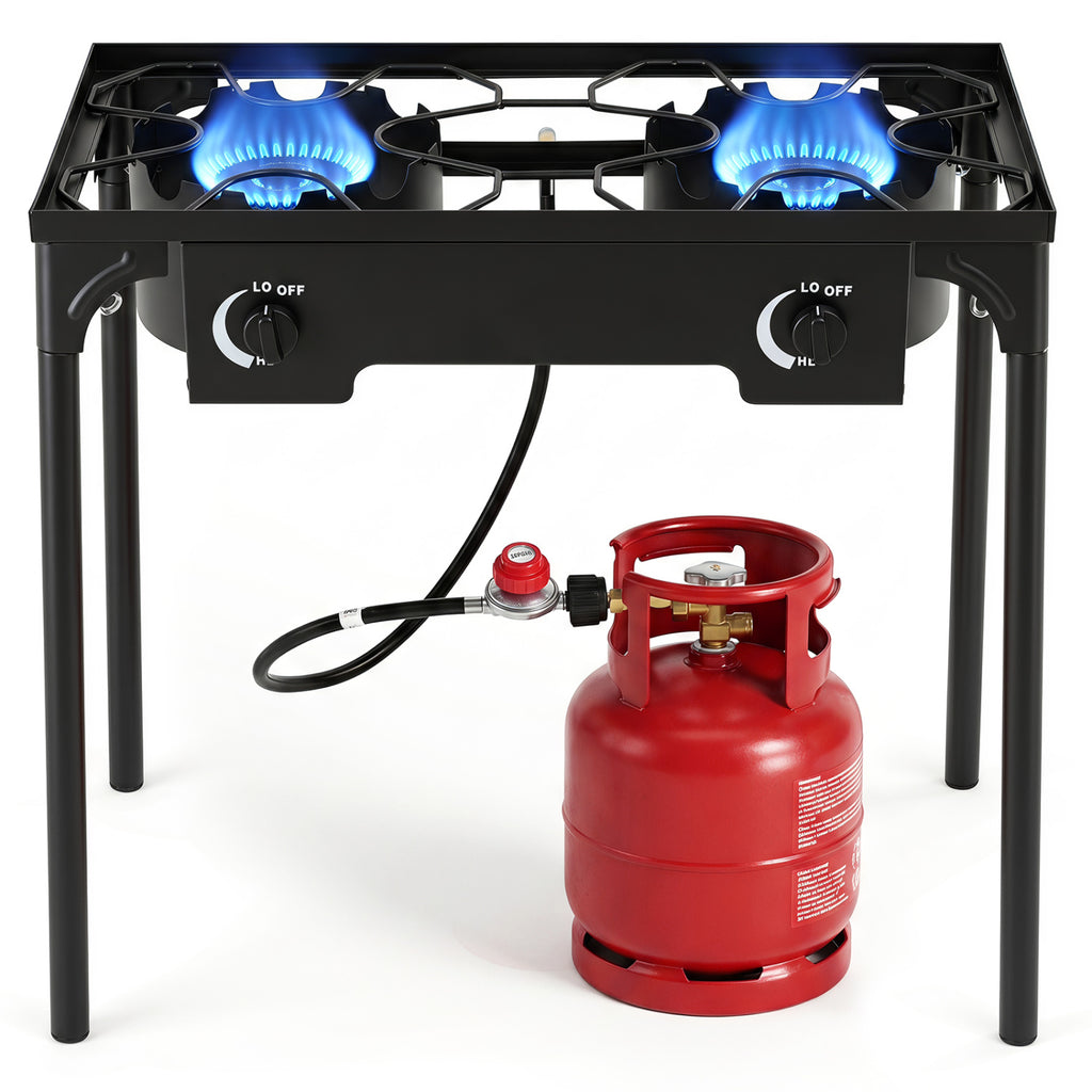 2 Burner Propane Stove 160000 BTU with Adjustable Regulator & Hose