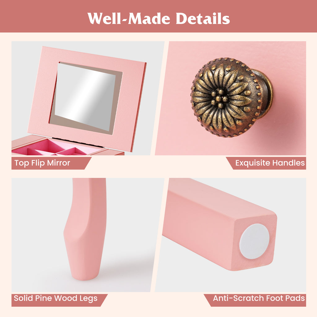 Jewelry Armoire Storage Cabinet with Mirror - Pink