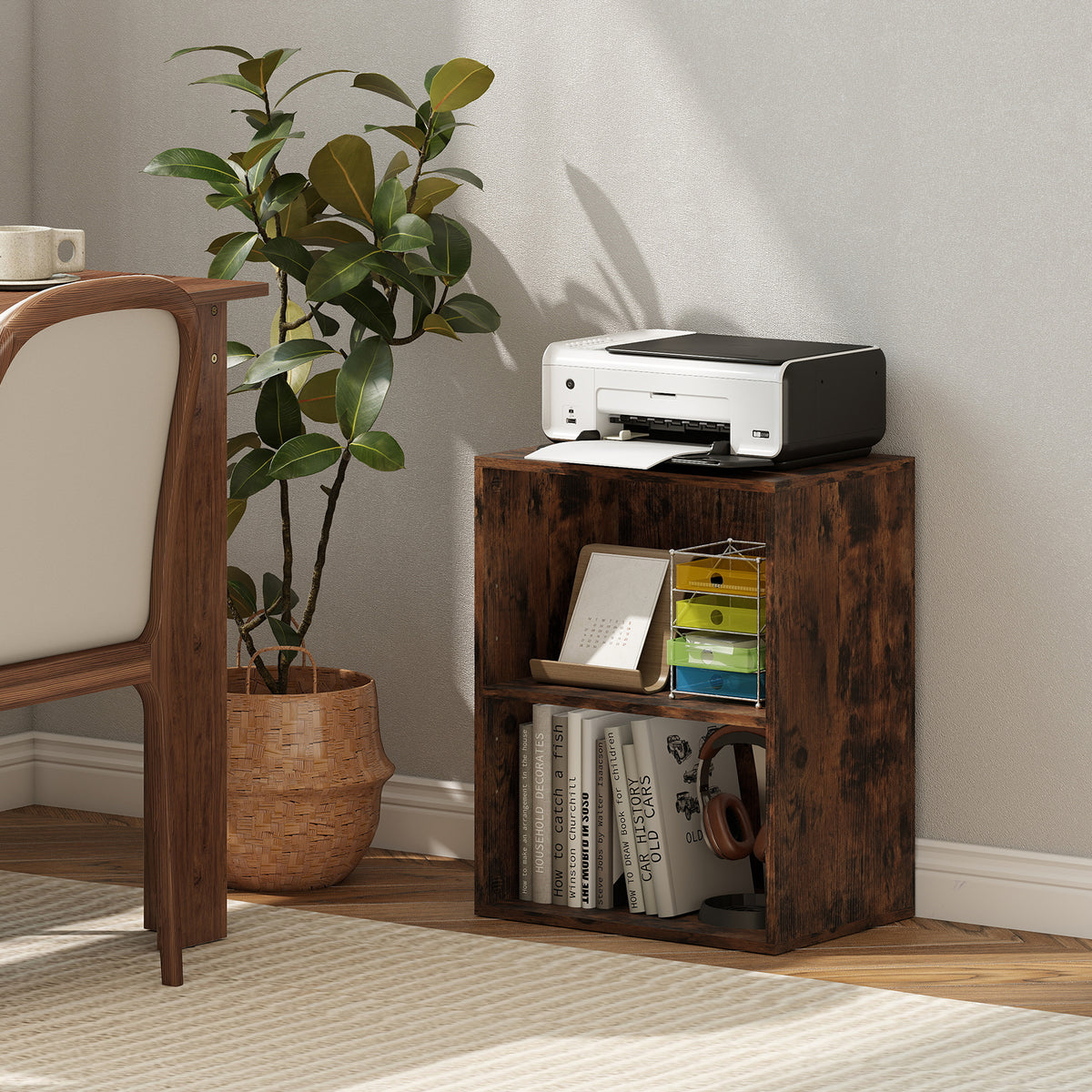 2-Cube Bookcase Floor Standing Open Shelf - Brown