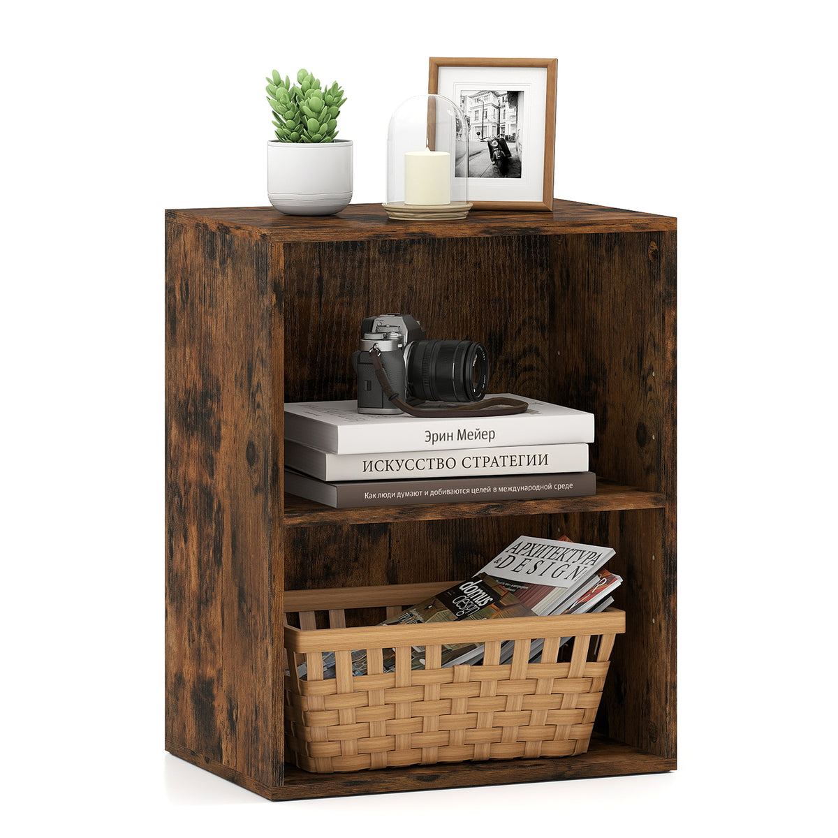 2-Cube Bookcase Floor Standing Open Shelf - Brown
