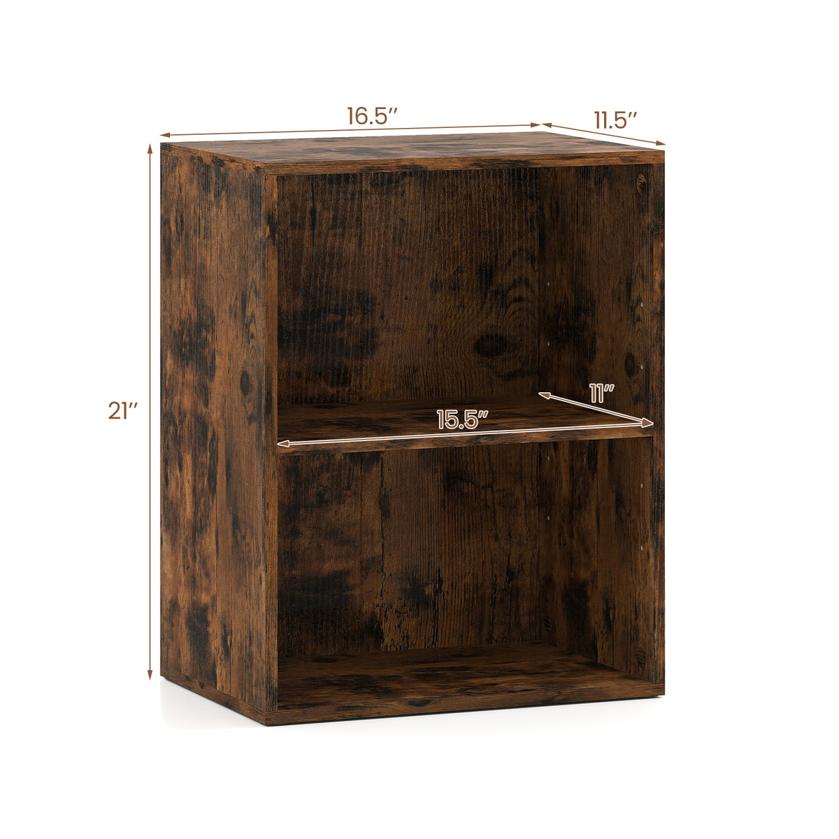 2-Cube Bookcase Floor Standing Open Shelf - Brown